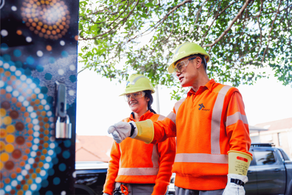 Ausgrid workers and a community battery