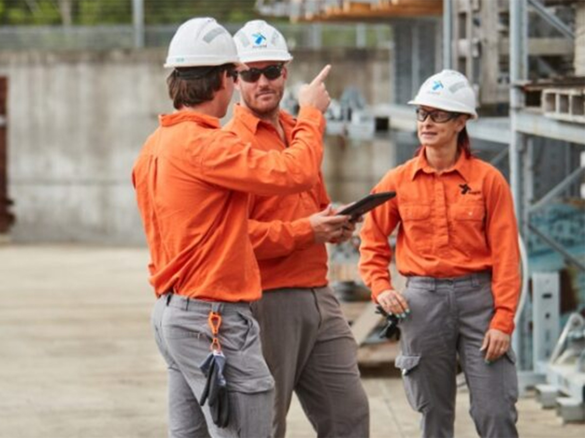 Ausgrid Apprentices inspecting cable drums at Ourimbah