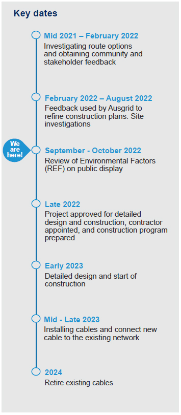 Alexandria to Kingsford Cable Project Timeline 2022 - 24
