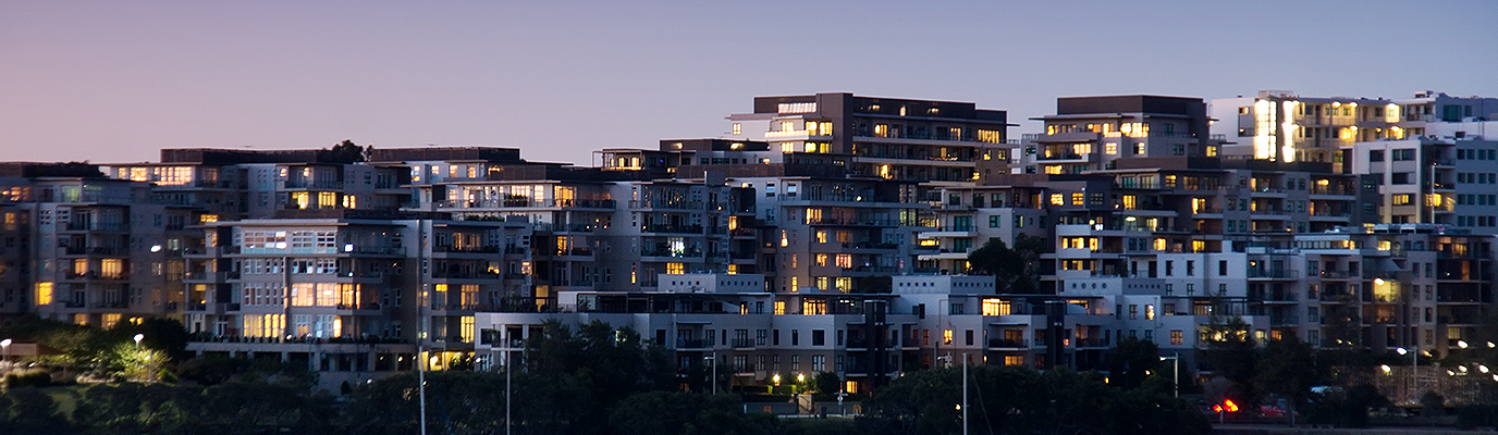 apartment buildings at dusk