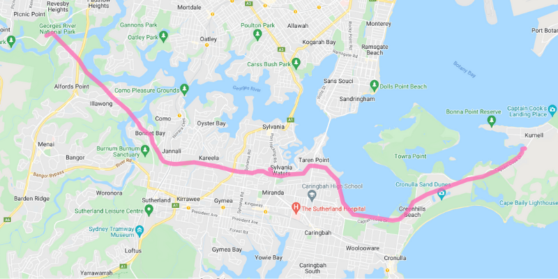 Map of drone survey path from Kurnell and Georges River National Park