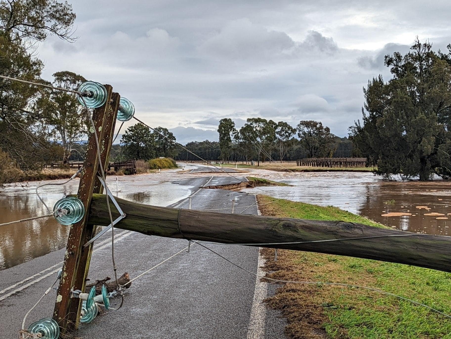 Electricity pole down at Putty Road, July 2022