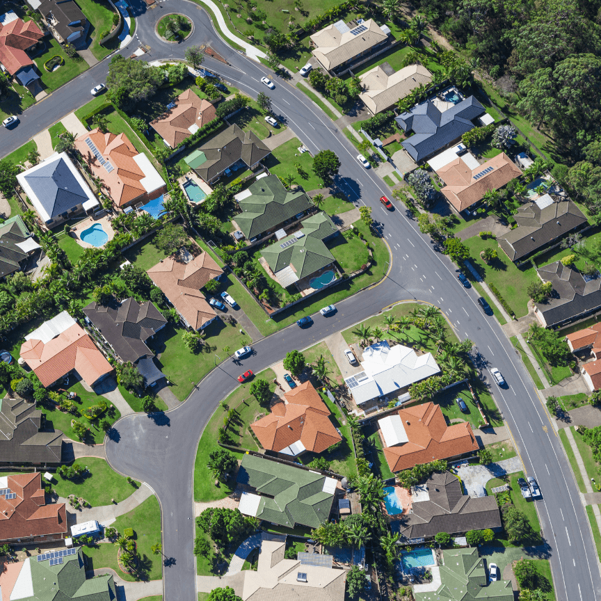 Aerial shot of residential street 